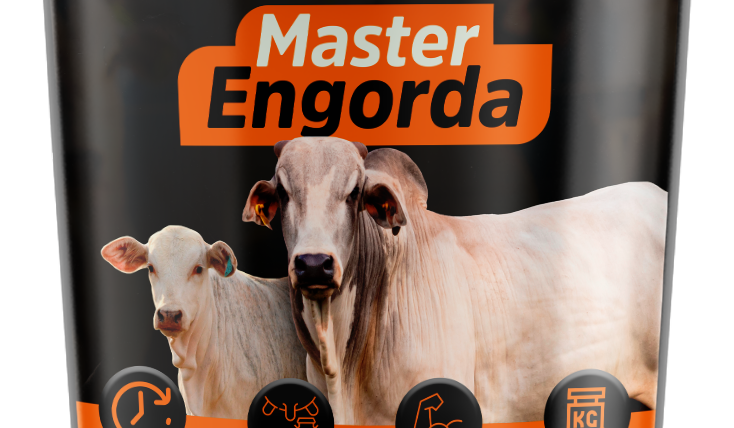 Suplemento para gado de corte Master Engorda da Núcleo Rural promovendo ganho de peso eficiente em bovinos.