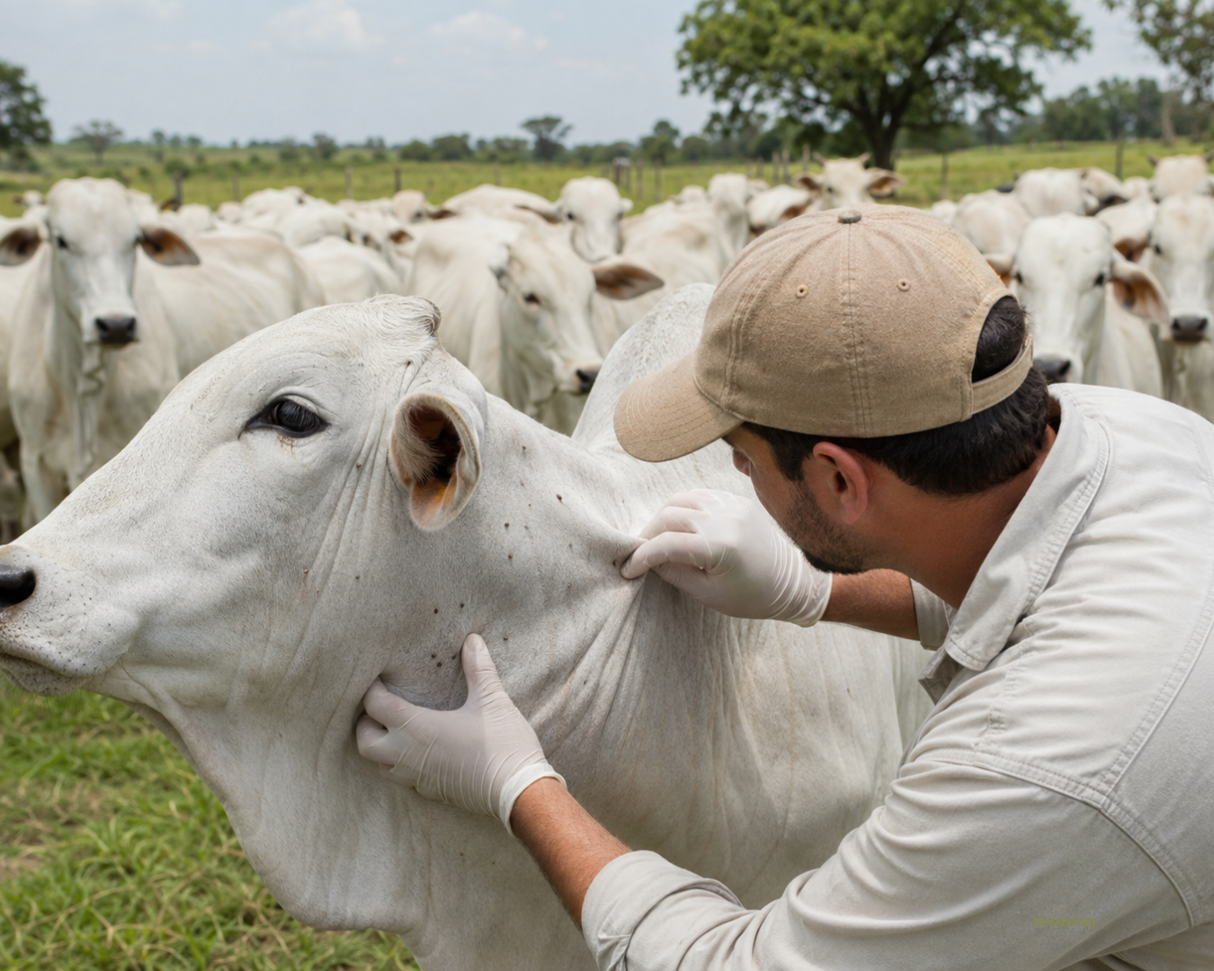 Rebanho bovino em pastagem com controle estratégico de carrapatos resistentes usando Master S3 da Núcleo Rural.