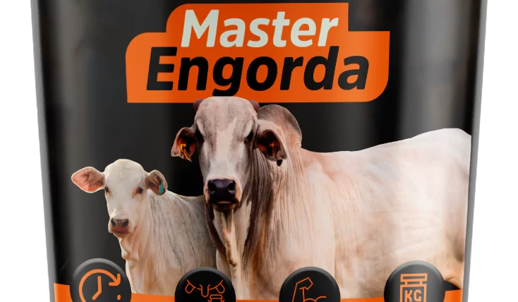 Suplemento para gado de corte Master Engorda da Núcleo Rural promovendo ganho de peso eficiente em bovinos.
